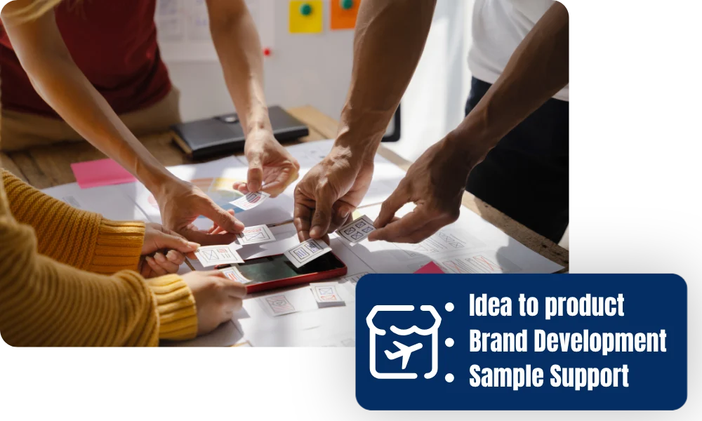 Design team reviewing interface cards and product ideas