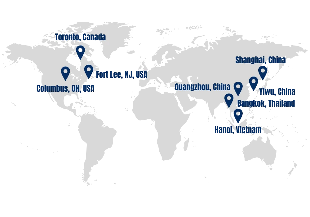World map marking Funda offices and sourcing locations