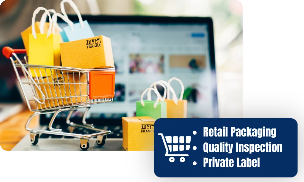 Online shopping cart with a retail packaging checklist
