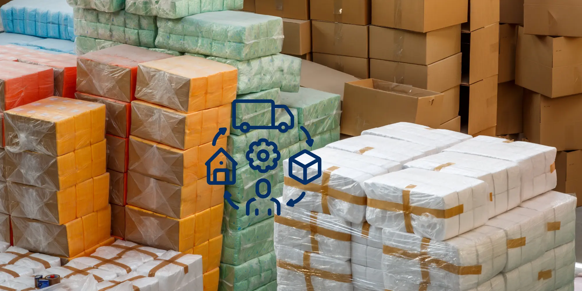 Wrapped product cartons in several colors for a multi-SKU project